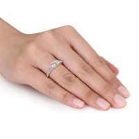 5.0mm Lab-Created White Sapphire Three Stone Engagement Ring in Sterling Silver|Peoples Jewellers