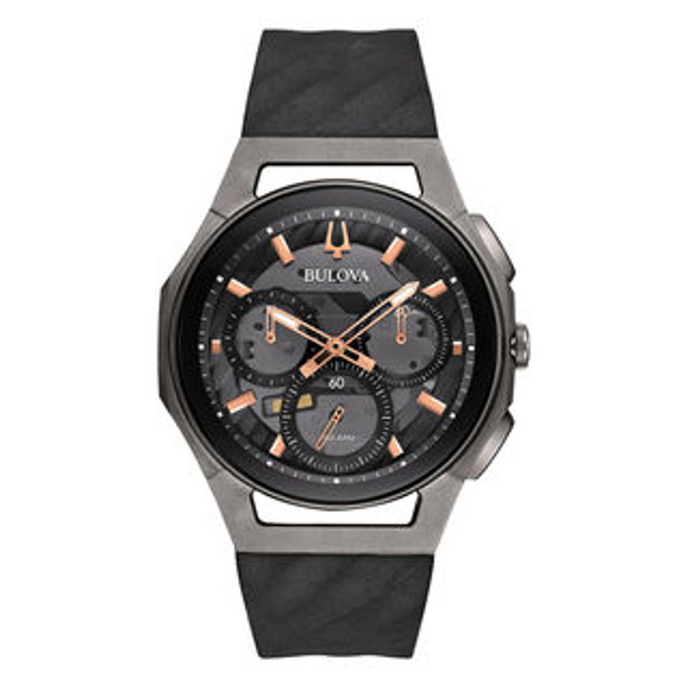 Men's Bulova Curv Chronograph Grey Titanium Strap Watch with Dark Grey Dial (Model: 98A162)|Peoples Jewellers