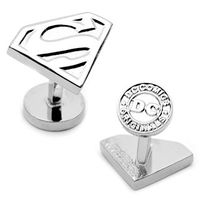 Men's DC Comics Superman Shield Silver Enamel Cuff Links in White Rhodium Brass|Peoples Jewellers