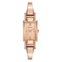 Ladies' Bulova Rose-Tone Bangle Watch with Rectangular Champagne Dial (Model: 97L157)|Peoples Jewellers