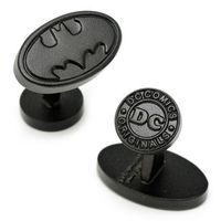 Men's DC Comics Batman Logo Satin Cuff Links in Black Rhodium Brass|Peoples Jewellers