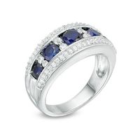 Lab-Created Blue and White Sapphire and 0.18 CT. T.W. Diamond Five Stone Band in Sterling Silver|Peoples Jewellers