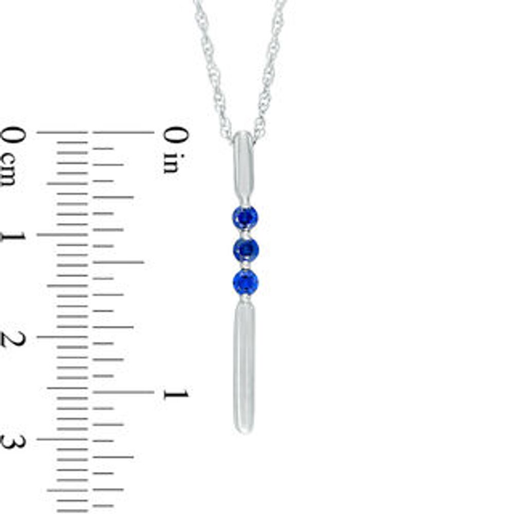 Lab-Created Blue Sapphire Linear Three Stone Bar Pendant in Sterling Silver|Peoples Jewellers