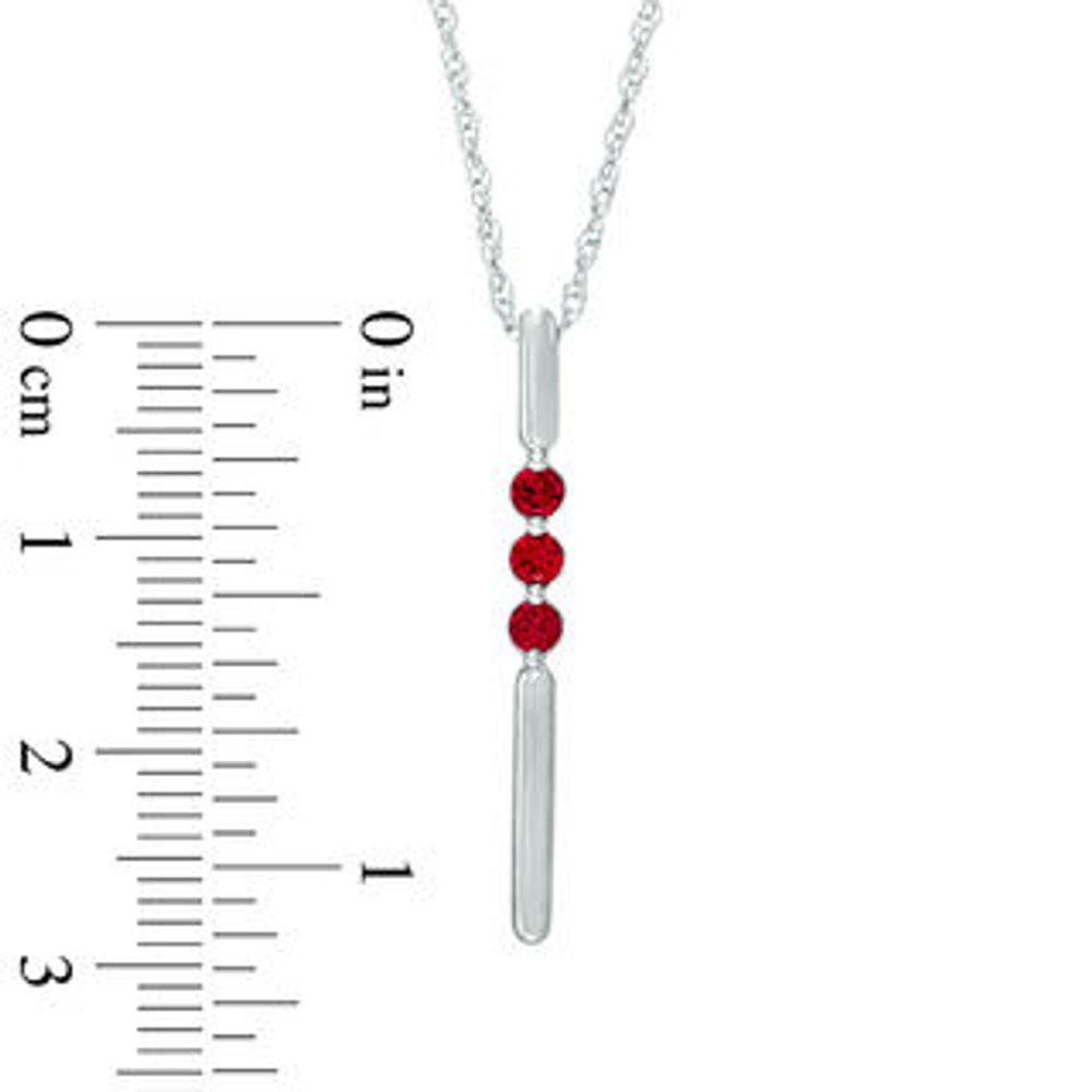 Lab-Created Ruby Linear Three Stone Bar Pendant in Sterling Silver|Peoples Jewellers