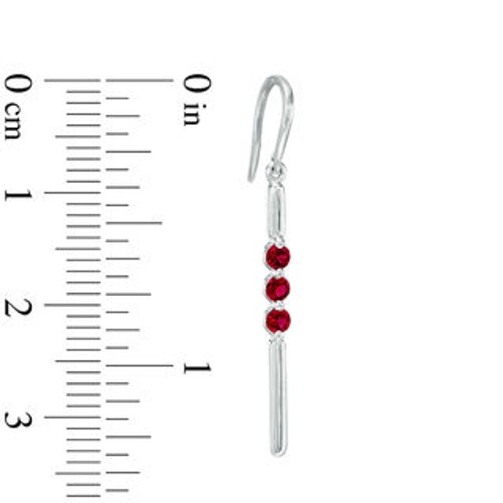 Lab-Created Ruby Three Stone Bar Drop Earrings in Sterling Silver|Peoples Jewellers