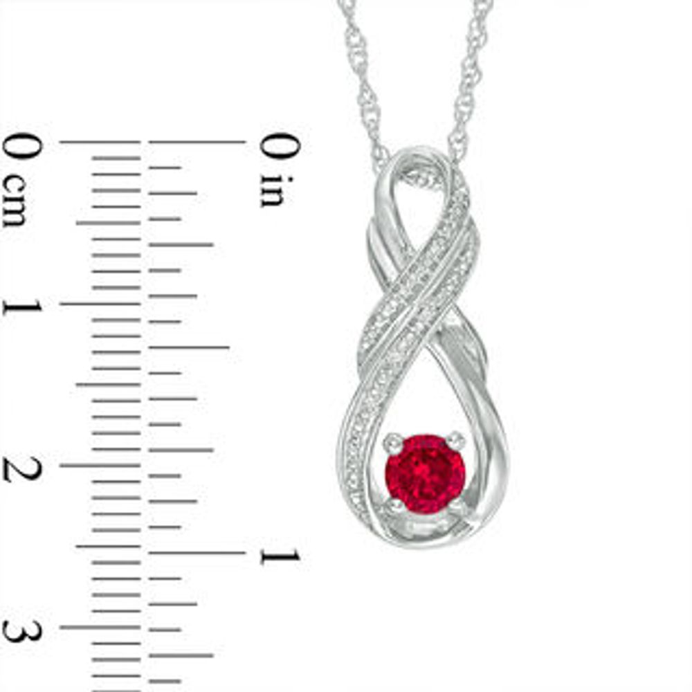 5.0mm Lab-Created Ruby and Diamond Accent Double Row Infinity Pendant in Sterling Silver|Peoples Jewellers