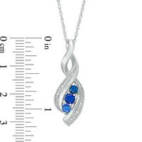 Lab-Created Blue Sapphire and Diamond Accent Cascading Three Stone Pendant in Sterling Silver|Peoples Jewellers