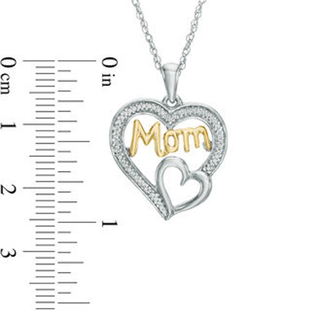 0.11 CT. T.W. Diamond "Mom" Double Heart Pendant in Sterling Silver and 10K Gold|Peoples Jewellers