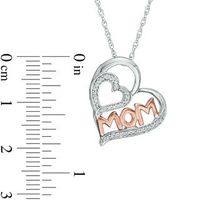 0.09 CT. T.W. Diamond "MOM" Tilted Double Heart Pendant in Sterling Silver and 10K Rose Gold|Peoples Jewellers