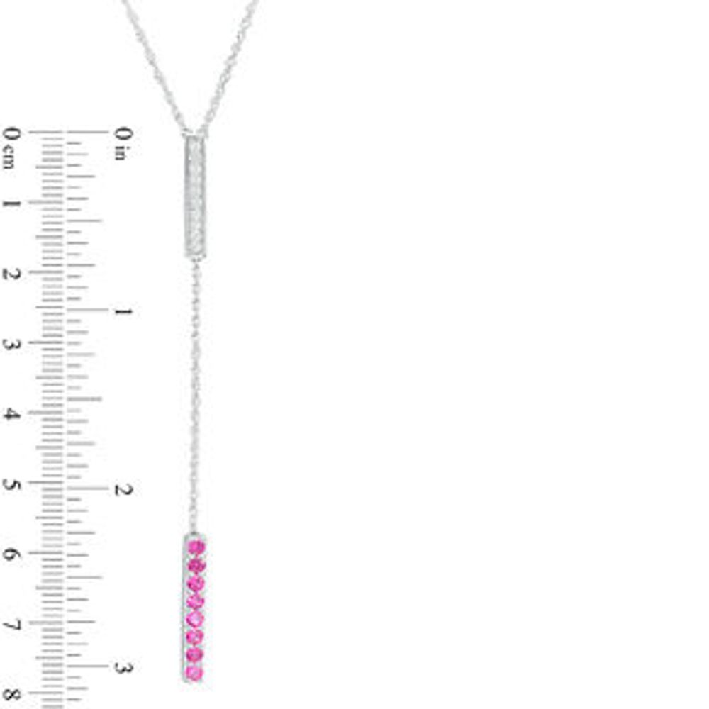 Lab-Created Ruby and White Sapphire Double Bar Lariat-Style Necklace in Sterling Silver|Peoples Jewellers