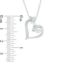 Unstoppable Love™ Lab-Created White Sapphire and Beaded Double Heart Pendant in Sterling Silver|Peoples Jewellers