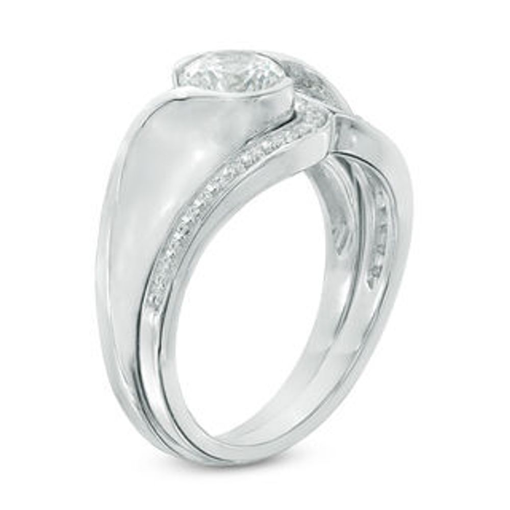 0.87 CT. T.W. Certified Canadian Diamond Swirl Bypass Bridal Set in 14K White Gold (I/I1)|Peoples Jewellers