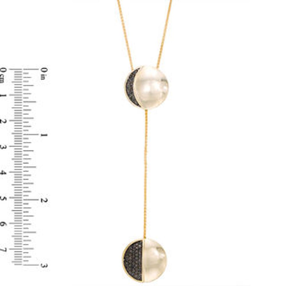 0.15 CT. T.W. Black Diamond Two Moon Lariat Necklace in Sterling Silver and 14K Gold Plate - 38"|Peoples Jewellers