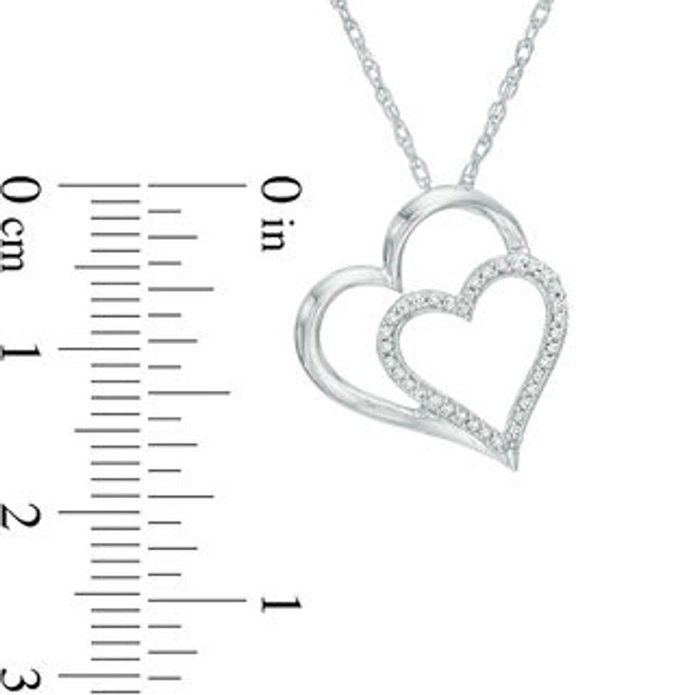 0.10 CT. T.W. Diamond Tilted Motherly Hearts Pendant in Sterling Silver|Peoples Jewellers