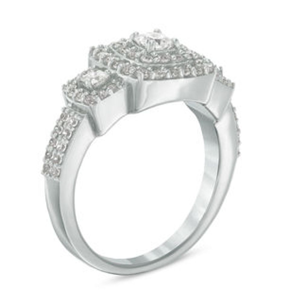 0.95 CT. T.W. Princess-Cut Diamond Three Stone Frame Ring in 10K White Gold|Peoples Jewellers