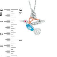 Swiss Blue Topaz, Lab-Created Ruby and White Sapphire Hummingbird Pendant in Sterling Silver and 14K Rose Gold Plate|Peoples Jewellers