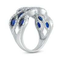 Oval Lab-Created Blue and White Sapphire Woven Double Row Ring in Sterling Silver|Peoples Jewellers