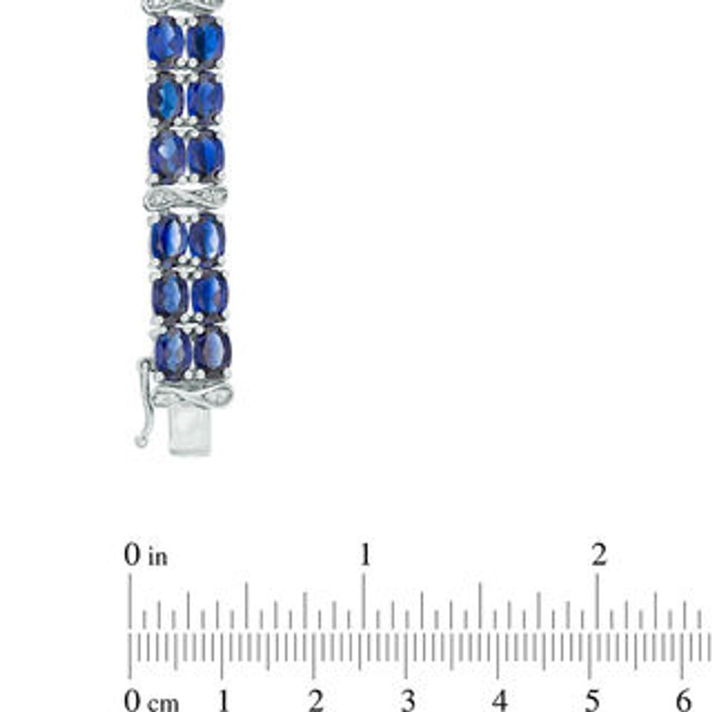 Oval Lab-Created Blue and White Sapphire Double Row Bracelet in Sterling Silver - 7.25|Peoples Jewellers