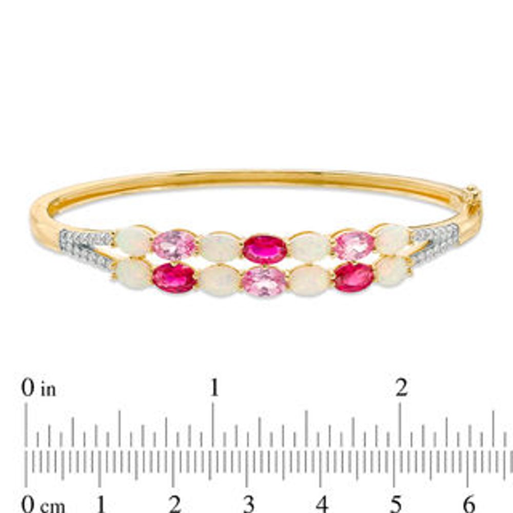 Oval Lab-Created Multi-Gemstone and White Sapphire Double Row Split Bangle in Sterling Silver with 14K Gold Plate|Peoples Jewellers