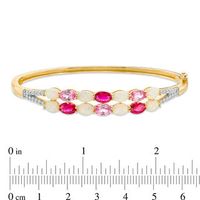 Oval Lab-Created Multi-Gemstone and White Sapphire Double Row Split Bangle in Sterling Silver with 14K Gold Plate|Peoples Jewellers