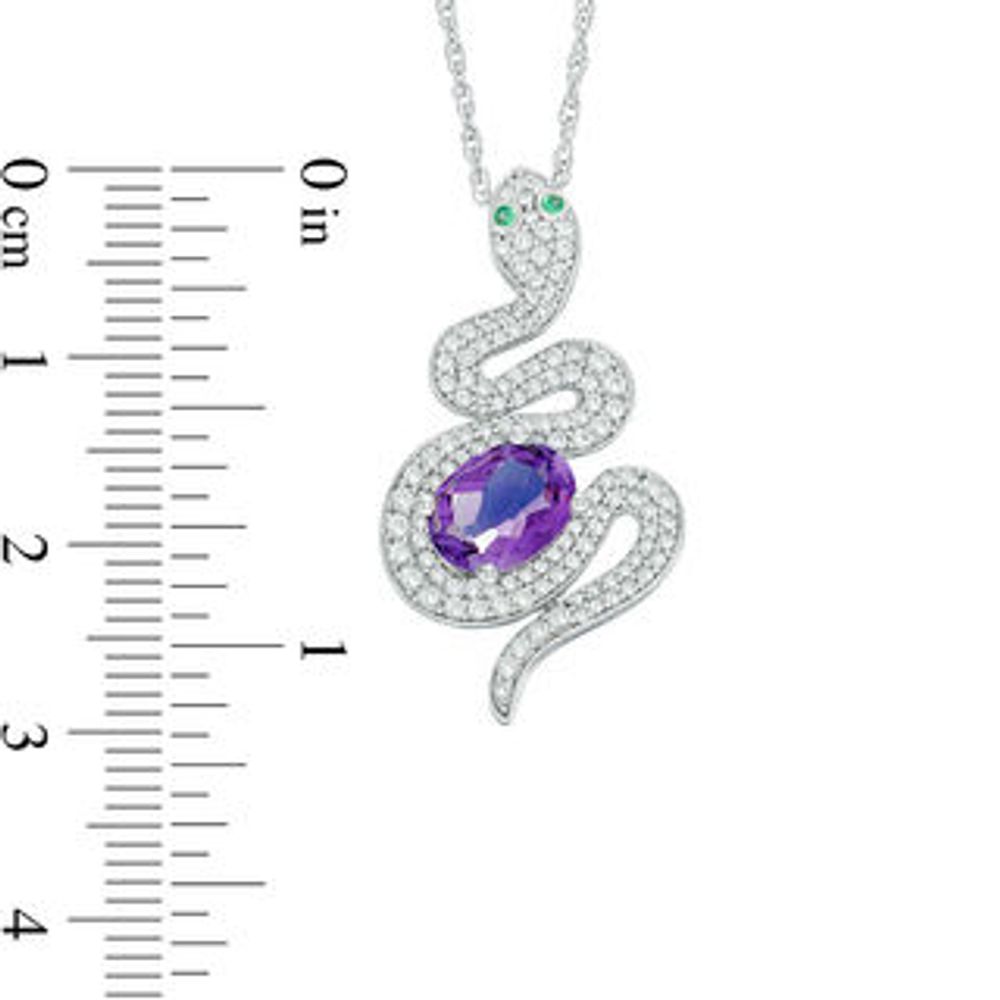 Oval Amethyst, Lab-Created Emerald and White Sapphire Snake Pendant in Sterling Silver|Peoples Jewellers