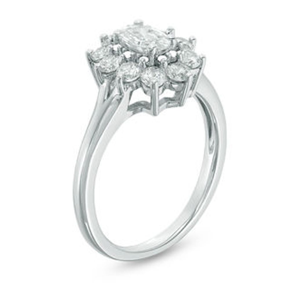 Oval Lab-Created White Sapphire Starburst Frame Ring in Sterling Silver|Peoples Jewellers