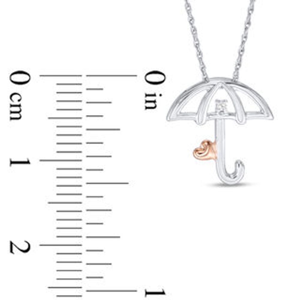 Diamond Accent Umbrella with Heart Pendant in Sterling Silver and 10K Rose Gold|Peoples Jewellers
