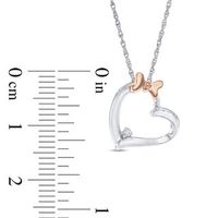 Diamond Accent Tilted Heart with Bow Pendant in Sterling Silver and 10K Rose Gold|Peoples Jewellers