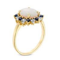 Oval Lab-Created Opal, Blue and White Sapphire Starburst Frame Ring in 10K Gold|Peoples Jewellers