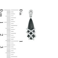 Pear-Shaped Onyx and Lab-Created White Sapphire Lattice Overlay Drop Earrings in Sterling Silver|Peoples Jewellers