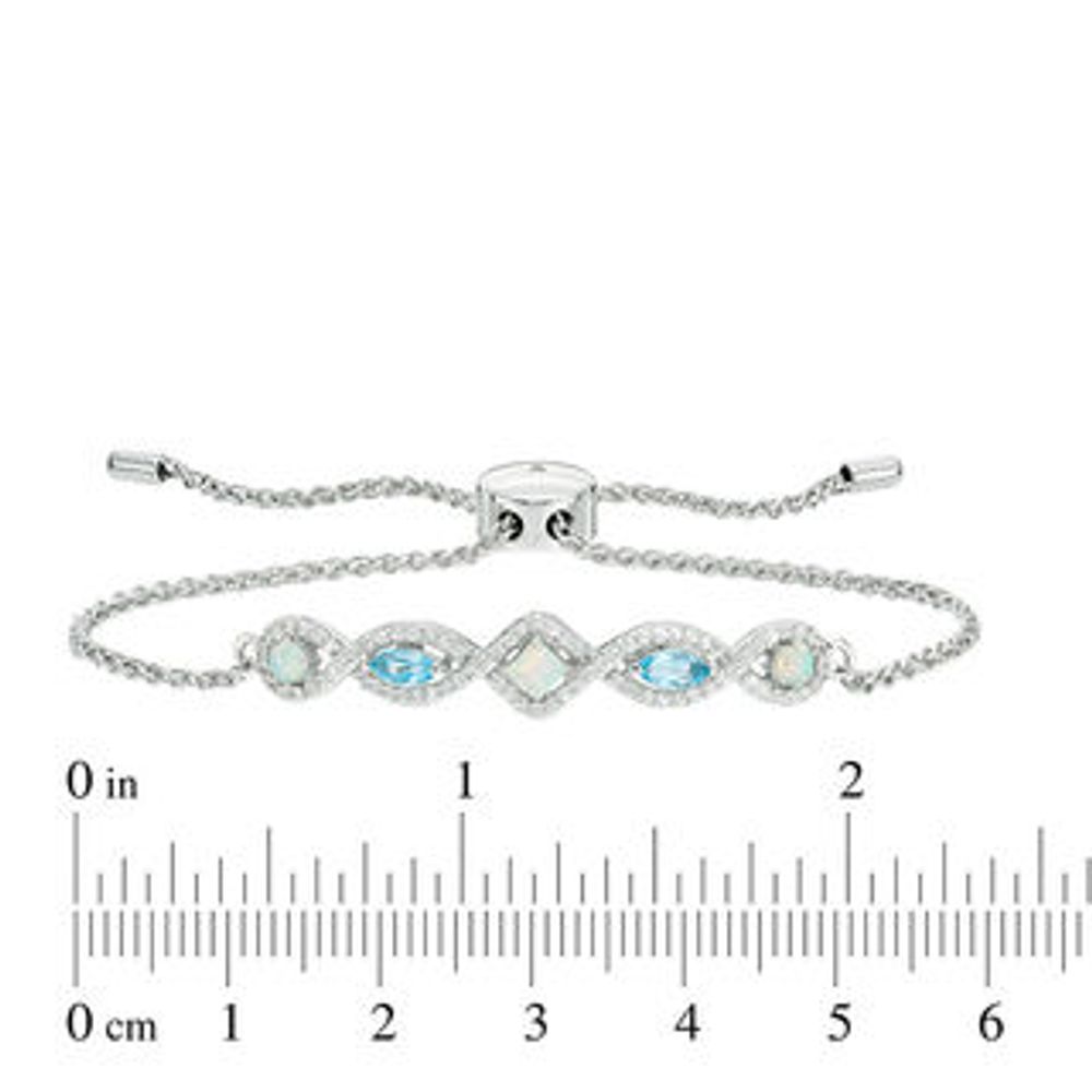 Lab-Created Opal, Swiss Blue Topaz and White Sapphire Geometric Bolo Bracelet in Sterling Silver - 9.0"|Peoples Jewellers
