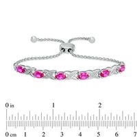 Oval Lab-Created Ruby and Diamond Accent "XO" Bolo Bracelet in Sterling Silver - 9.5"|Peoples Jewellers