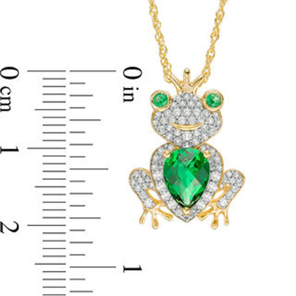 Pear-Shaped Lab-Created Emerald and White Sapphire Frog Prince Pendant in Sterling Silver with 14K Gold Plate|Peoples Jewellers