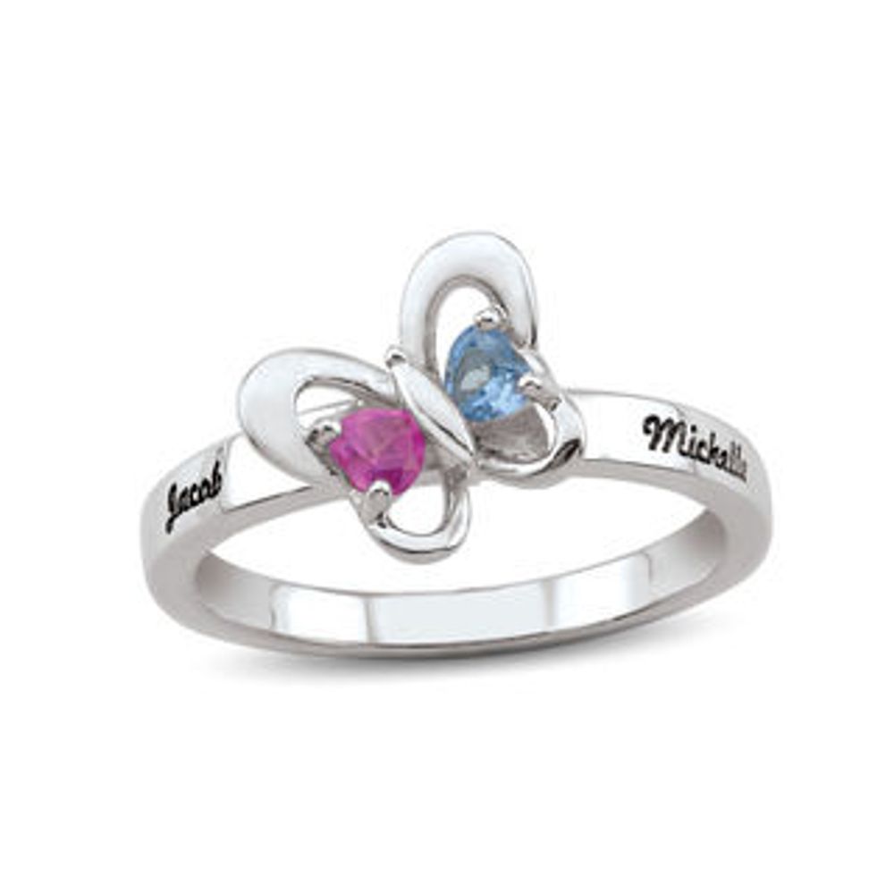 Couple's Heart-Shaped Birthstone Butterfly Ring in 10K White or Yellow Gold (2 Stones and Names)|Peoples Jewellers