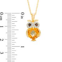 9.0mm Briolette Citrine, Smoky Quartz and Lab-Created White Sapphire Owl Pendant in Sterling Silver with 14K Gold Plate|Peoples Jewellers