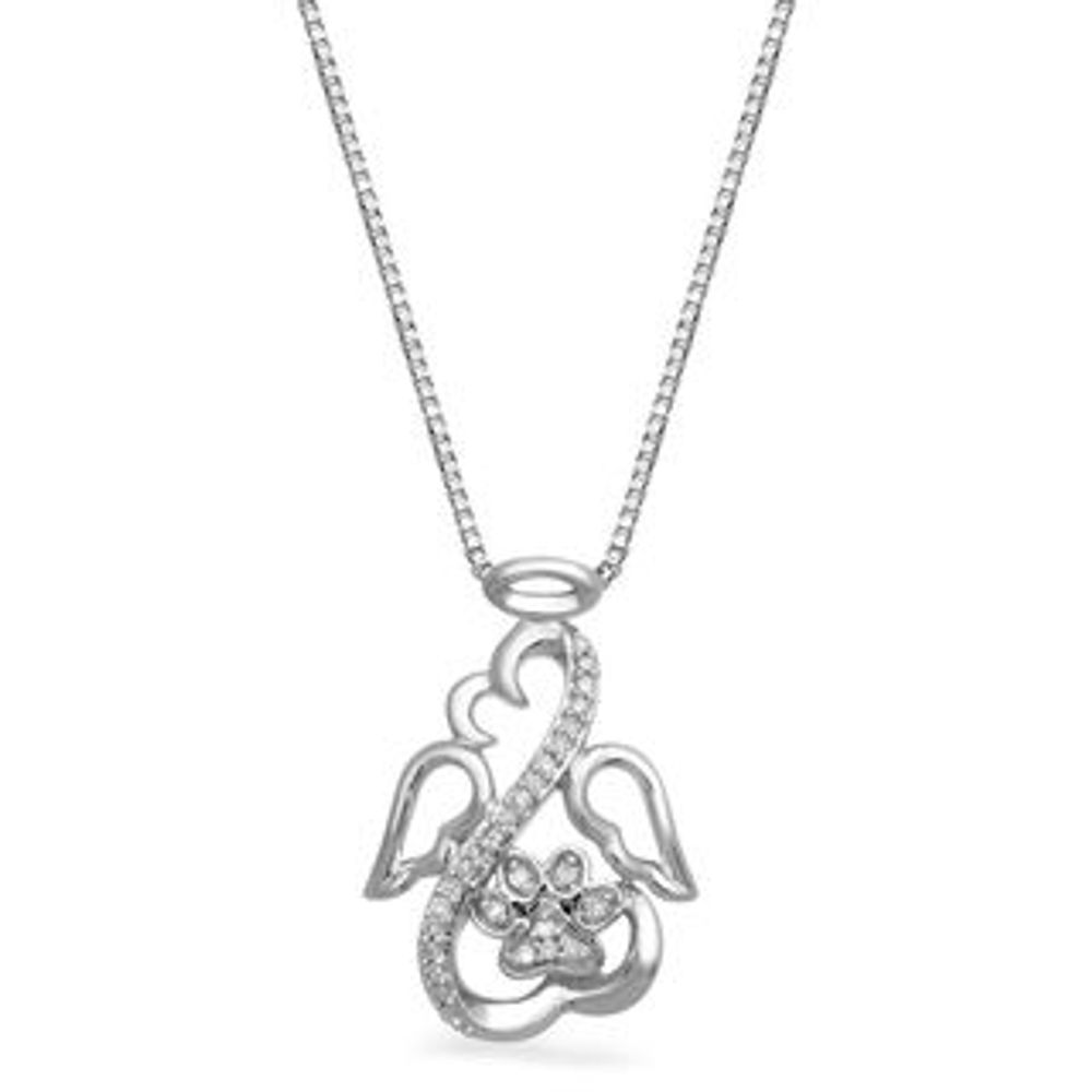 Sold at Auction: 14K WHITE GOLD DIAMOND OPEN HEART ANGEL NECKLACE