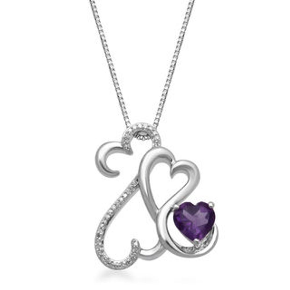 Open Hearts Family by Jane Seymour™ 6.0mm Amethyst and Diamond Motherly Love Pendant in Sterling Silver|Peoples Jewellers