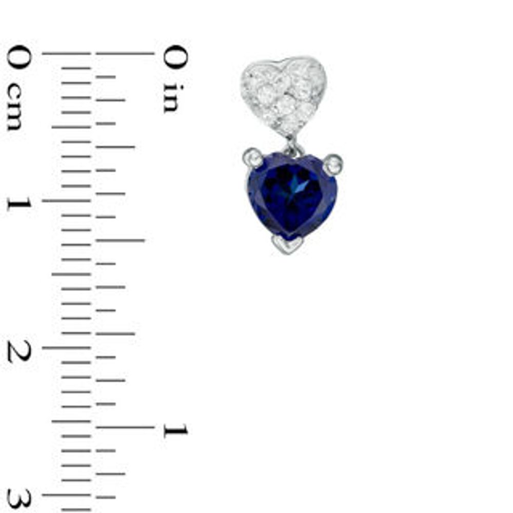 6.0mm Lab-Created Blue and White Sapphire Double Heart Drop Earrings in Sterling Silver|Peoples Jewellers