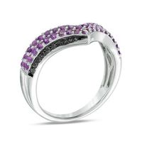 Amethyst and 0.09 CT. T.W. Black Diamond Triple Row Chevron Band in Sterling Silver|Peoples Jewellers