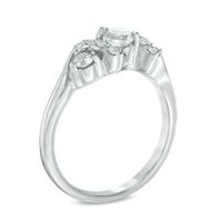 4.0mm Lab-Created Sapphire and 0.11 CT. T.W. Diamond Overlay Three Stone Ring in Sterling Silver|Peoples Jewellers