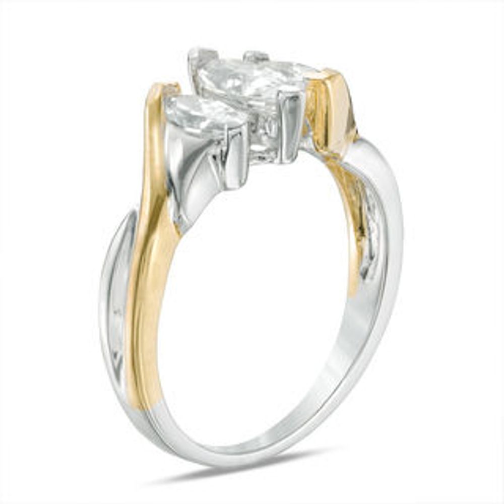 Marquise Lab-Created White Sapphire Three Stone Engagement Ring in Sterling Silver and 10K Gold|Peoples Jewellers