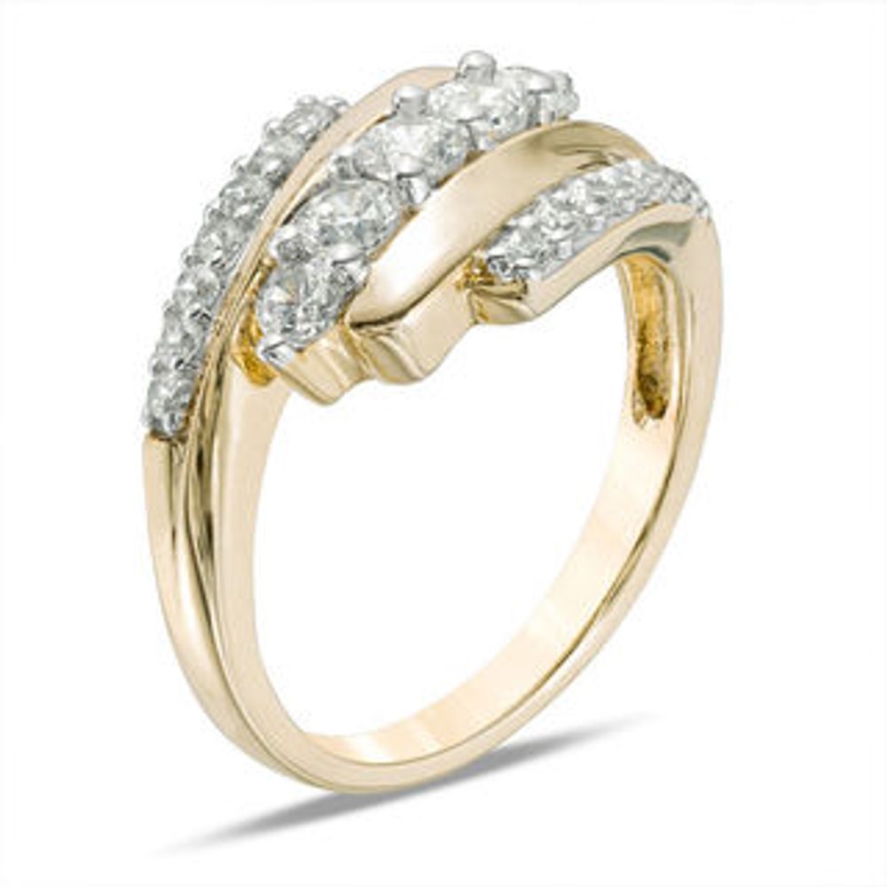 Lab-Created White Sapphire Five Stone Bypass Ring in 10K Gold|Peoples Jewellers