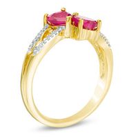 5.0mm Heart-Shaped Lab-Created Ruby and Diamond Accent Mirrored Split Shank Scroll Ring in 10K Gold|Peoples Jewellers