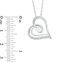 4.0mm Lab-Created White Sapphire and Diamond Accent Swirling Tilted Heart Pendant in Sterling Silver|Peoples Jewellers
