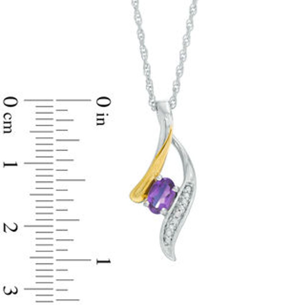 Oval Amethyst and Diamond Accent Abstract Wishbone Pendant in Sterling Silver and 10K Gold|Peoples Jewellers