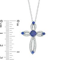 5.0mm Lab-Created Blue Sapphire and 0.18 CT. T.W. Diamond Loop Cross Pendant in Sterling Silver|Peoples Jewellers