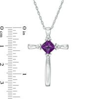 5.0mm Princess-Cut Amethyst and Diamond Accent Tri-Sides Cross Pendant in Sterling Silver|Peoples Jewellers