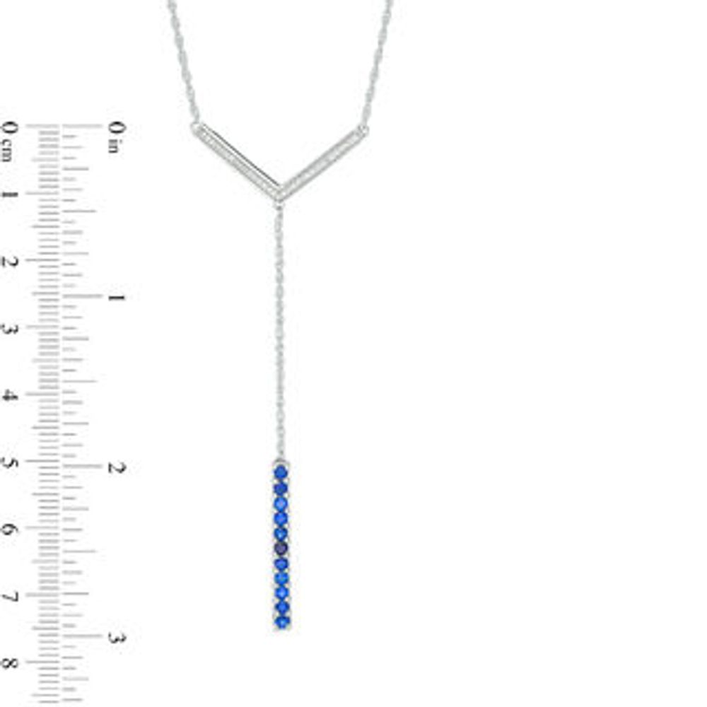 Lab-Created Blue Sapphire and 0.09 CT. T.W. Diamond Linear Bar "Y" Necklace in Sterling Silver - 21"|Peoples Jewellers