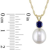 8.0-8.5mm Baroque Freshwater Cultured Pearl and Blue Sapphire Pendant in 14K Gold-17"|Peoples Jewellers