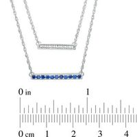 Lab-Created Blue Sapphire and Diamond Accent Double Strand Bar Necklace in Sterling Silver|Peoples Jewellers